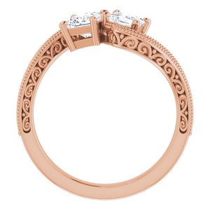 14K Rose Gold 4 mm Square Two-Stone Accented Engagement Ring. 123121:1109:P