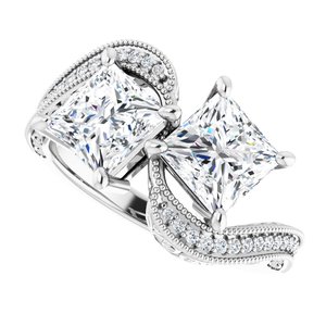 14K White Gold 6 mm Square Two-Stone Accented Engagement Ring. 123121:1170:P