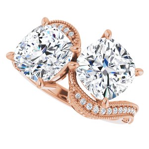 14K Rose Gold 8 mm Cushion Two-Stone Accented Engagement Ring. 123121:794:P