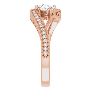 14K Rose Gold 4.4 mm Round Two-Stone Accented Engagement Ring. 123121:239:P
