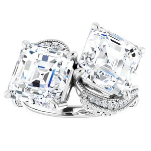 14K White Gold 9 mm Asscher Two-Stone Accented Engagement Ring. 123121:900:P