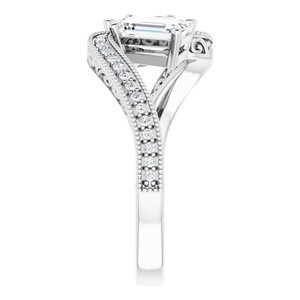14K White Gold 6x4 mm Emerald Two-Stone Accented Engagement Ring. 123121:945:P