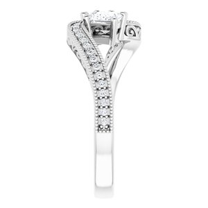 14K White Gold 3.5 mm Square Two-Stone Accented Engagement Ring. 123121:1080:P