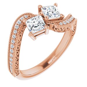 14K Rose Gold 4 mm Square Two-Stone Accented Engagement Ring. 123121:1109:P