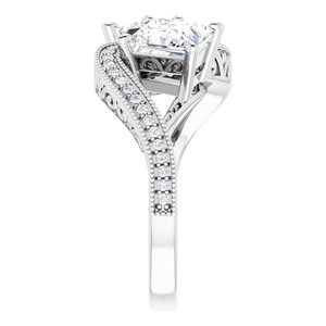 14K White Gold 6 mm Square Two-Stone Accented Engagement Ring. 123121:1170:P