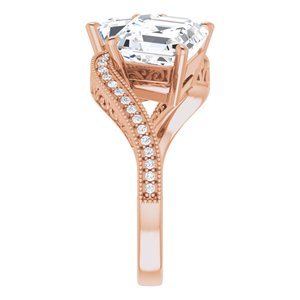 14K Rose Gold 8 mm Asscher Two-Stone Accented Engagement Ring. 123121:884:P