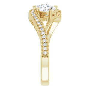 14K Yellow Gold 5.2 mm Round Two-Stone Accented Engagement Ring. 123121:271:P