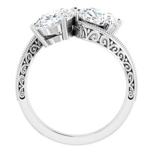 14K White Gold 9x7 mm Oval Two-Stone Accented Engagement Ring. 123121:720:P
