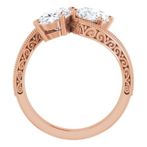 14K Rose Gold 8x6 mm Oval Two-Stone Accented Engagement Ring. 123121:704:P