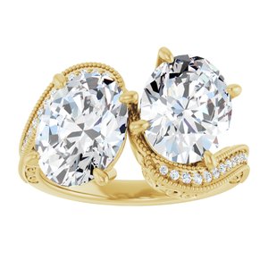 14K Yellow Gold 10x8 mm Oval Two-Stone Accented Engagement Ring. 123121:736:P