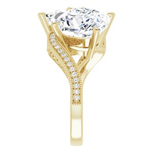 14K Yellow Gold 10 mm Cushion Two-Stone Accented Engagement Ring. 123121:826:P