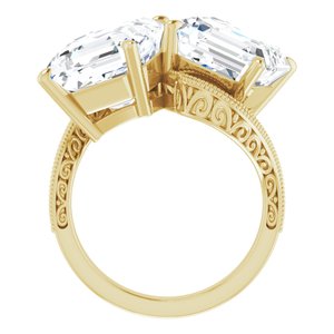 14K Yellow Gold 10 mm Asscher Two-Stone Accented Engagement Ring. 123121:916:P