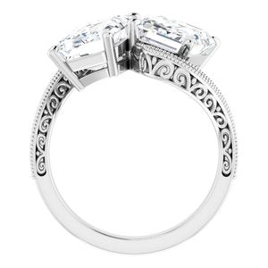 14K White Gold 9x7 mm Emerald Two-Stone Accented Engagement Ring. 123121:990:P