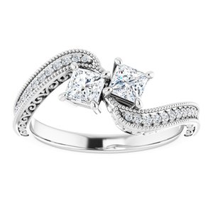 14K White Gold 3.5 mm Square Two-Stone Accented Engagement Ring. 123121:1080:P