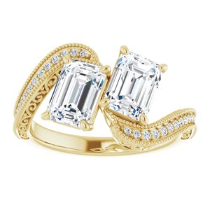 14K Yellow Gold 7x5 mm Emerald Two-Stone Accented Engagement Ring. 123121:961:P