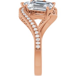 14K Rose Gold 8x6 mm Emerald Two-Stone Accented Engagement Ring. 123121:974:P