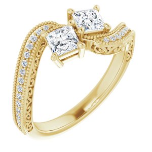 14K Yellow Gold 3.75 mm Square Two-Stone Accented Engagement Ring. 123121:1096:P