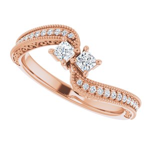 14K Rose Gold 2.5 mm Square Two-Stone Accented Engagement Ring. 123121:1019:P