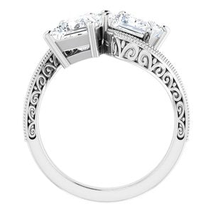 14K White Gold 6 mm Square Two-Stone Accented Engagement Ring. 123121:1170:P