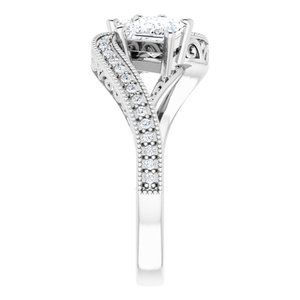 14K White Gold 4.5 mm Square Two-Stone Accented Engagement Ring. 123121:1125:P