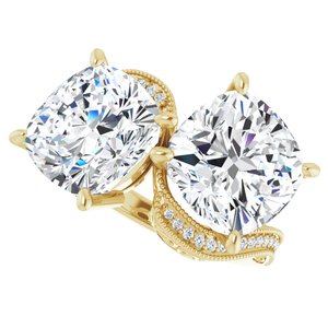 14K Yellow Gold 10 mm Cushion Two-Stone Accented Engagement Ring. 123121:826:P
