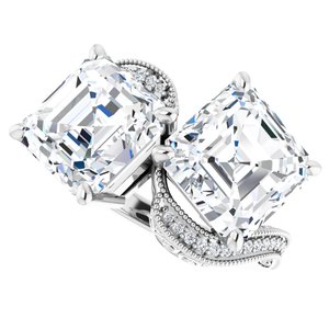 14K White Gold 9 mm Asscher Two-Stone Accented Engagement Ring. 123121:900:P