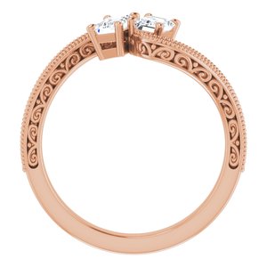 14K Rose Gold 5x3 mm Emerald Two-Stone Accented Engagement Ring. 123121:929:P