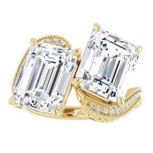 14K Yellow Gold 10x8 mm Emerald Two-Stone Accented Engagement Ring. 123121:1006:P