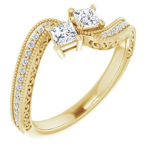 14K Yellow Gold 3 mm Square Two-Stone Accented Engagement Ring. 123121:1051:P