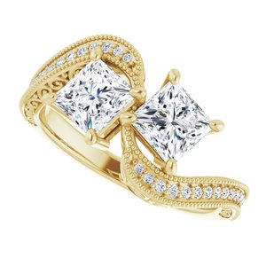 14K Yellow Gold 5 mm Square Two-Stone Accented Engagement Ring. 123121:1141:P