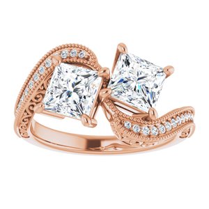 14K Rose Gold 5.5 mm Square Two-Stone Accented Engagement Ring. 123121:1154:P