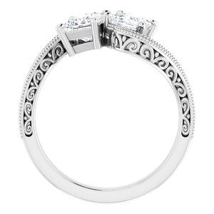 14K White Gold 4.5 mm Square Two-Stone Accented Engagement Ring. 123121:1125:P