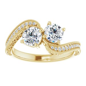 14K Yellow Gold 5.2 mm Round Two-Stone Accented Engagement Ring. 123121:271:P