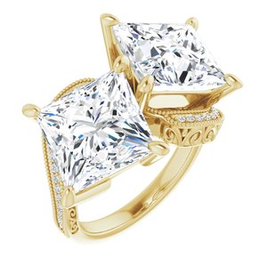14K Yellow Gold 10 mm Square Two-Stone Accented Engagement Ring. 123121:1261:P