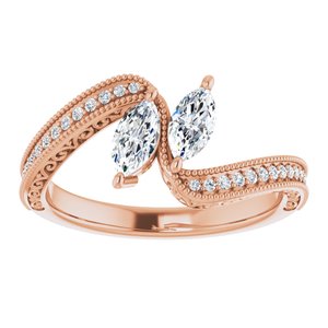 14K Rose Gold 6x3 mm Marquise Two-Stone Accented Engagement Ring. 123121:1274:P