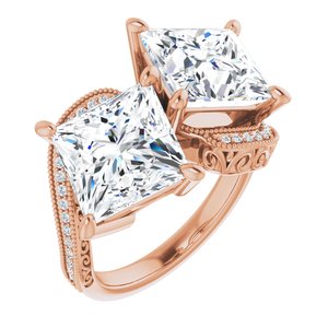 14K Rose Gold 9 mm Square Two-Stone Accented Engagement Ring. 123121:1244:P
