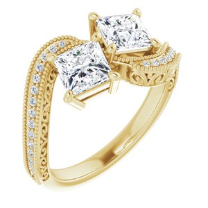 14K Yellow Gold 5 mm Square Two-Stone Accented Engagement Ring. 123121:1141:P