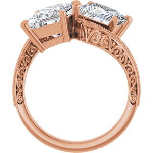 14K Rose Gold 7 mm Square Two-Stone Accented Engagement Ring. 123121:1199:P