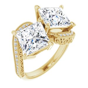 14K Yellow Gold 8 mm Square Two-Stone Accented Engagement Ring. 123121:1231:P