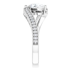 14K White Gold 6x4 mm Pear Two-Stone Accented Engagement Ring. 123121:330:P