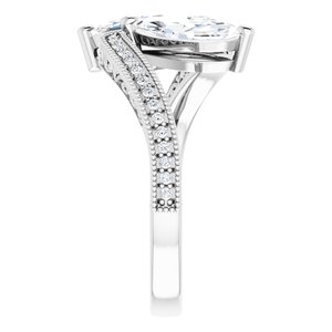 14K White Gold 9x4.5 mm Marquise Two-Stone Accented Engagement Ring. 123121:1335:P