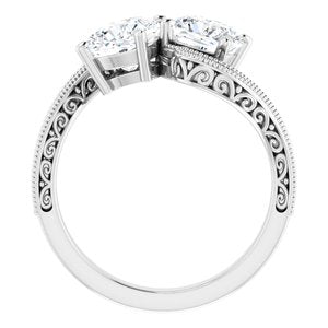 14K White Gold 6 mm Cushion Two-Stone Accented Engagement Ring. 123121:765:P