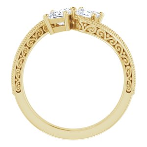 14K Yellow Gold 3.75 mm Square Two-Stone Accented Engagement Ring. 123121:1096:P