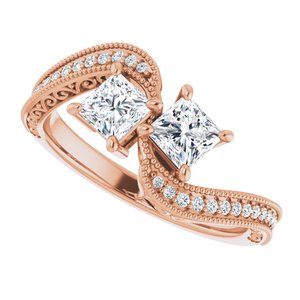 14K Rose Gold 4 mm Square Two-Stone Accented Engagement Ring. 123121:1109:P