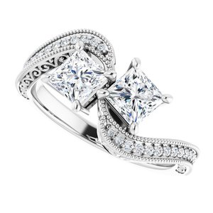 14K White Gold 4.5 mm Square Two-Stone Accented Engagement Ring. 123121:1125:P
