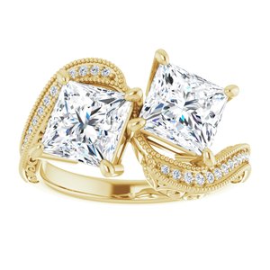 14K Yellow Gold 6.5 mm Square Two-Stone Accented Engagement Ring. 123121:1186:P