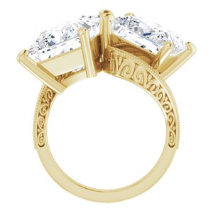14K Yellow Gold 10 mm Square Two-Stone Accented Engagement Ring. 123121:1261:P