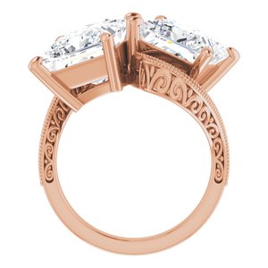 14K Rose Gold 9 mm Square Two-Stone Accented Engagement Ring. 123121:1244:P