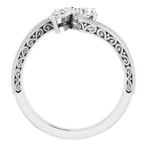 14K White Gold 6x4 mm Pear Two-Stone Accented Engagement Ring. 123121:330:P