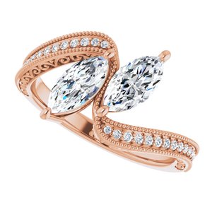 14K Rose Gold 8x4 mm Marquise Two-Stone Accented Engagement Ring. 123121:1319:P